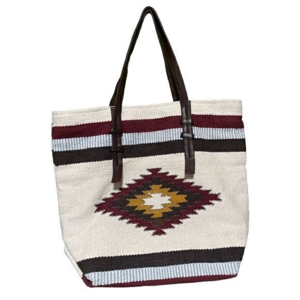 America & Beyond Tote Shoulder Bag Multi Purpose Double Handle Black White Aztec - Picture 1 of 4